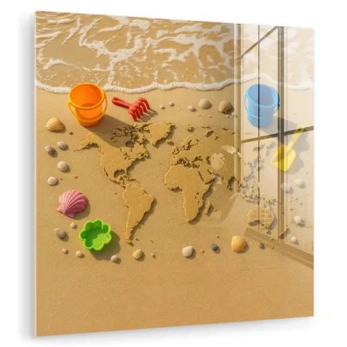 Wereldkaart - Zand - Kleurrijk - Zomer plexiglas 5mm klein -zzzproduct_nieuw