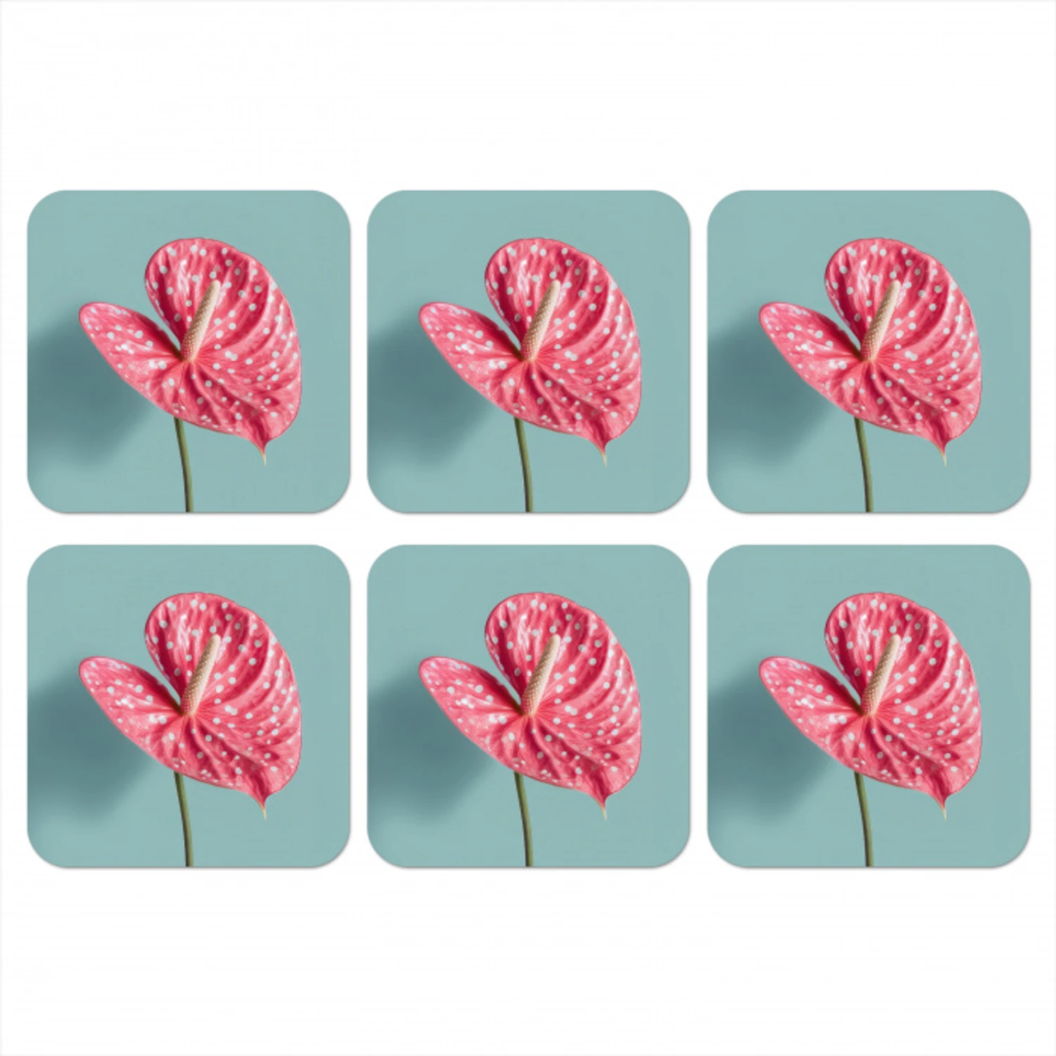 Blad - Anthurium - Stippen - Roze onderzetter kurk middel -3d