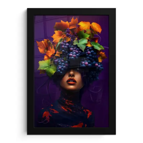 Vrouw - Paars - Druiven fotolijst zwart zonder passe partout klein -3d