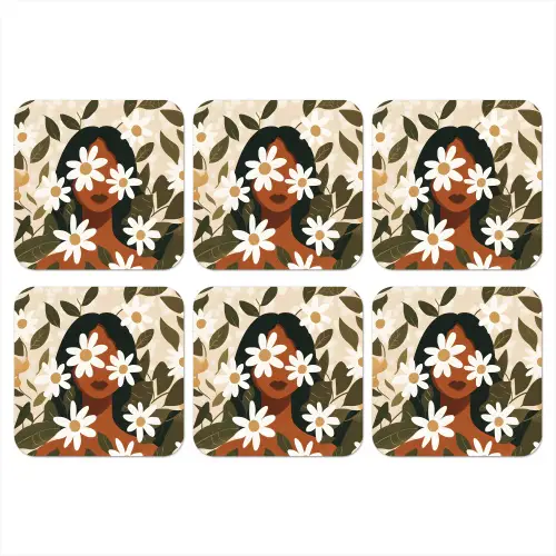 Illustratie - Vrouw - Madeliefjes - Wit onderzetter kurk middel -3d