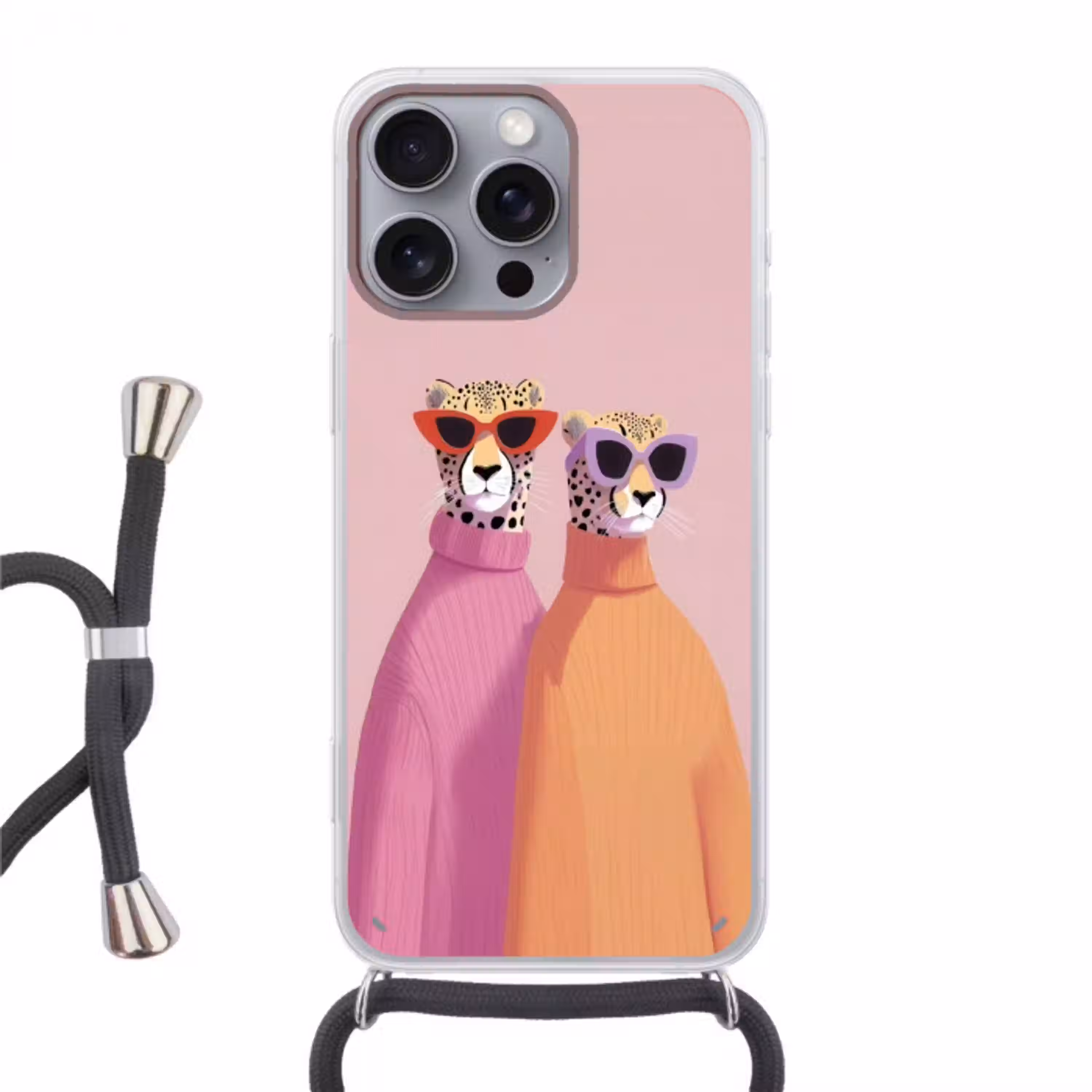 Jachtluipaarden - Zonnebrillen - Truien Hoesje iPhone 16 Pro Max met koord klein -3d