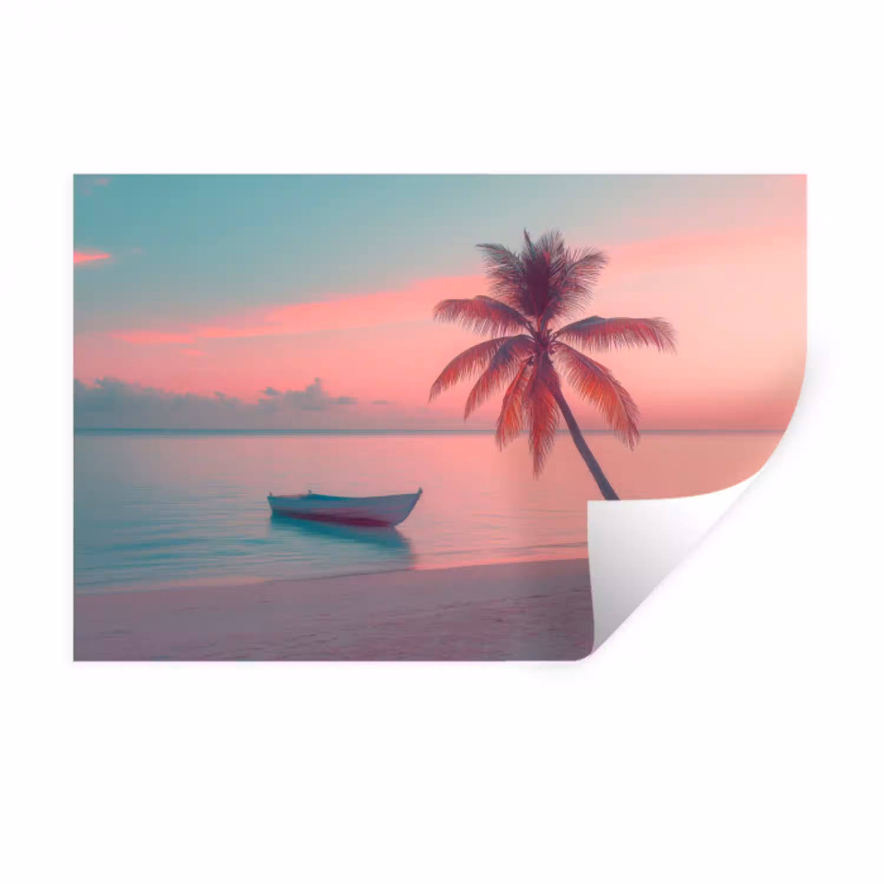 Zee - Boot - Zonsondergang Muursticker klein -3d
