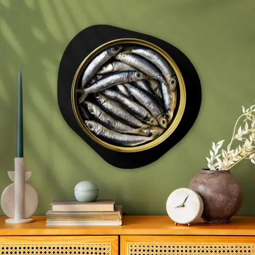 Sardines - Vissen - Rond - Zwart Wandcirkel Organisch Aluminium middel -sfeer2