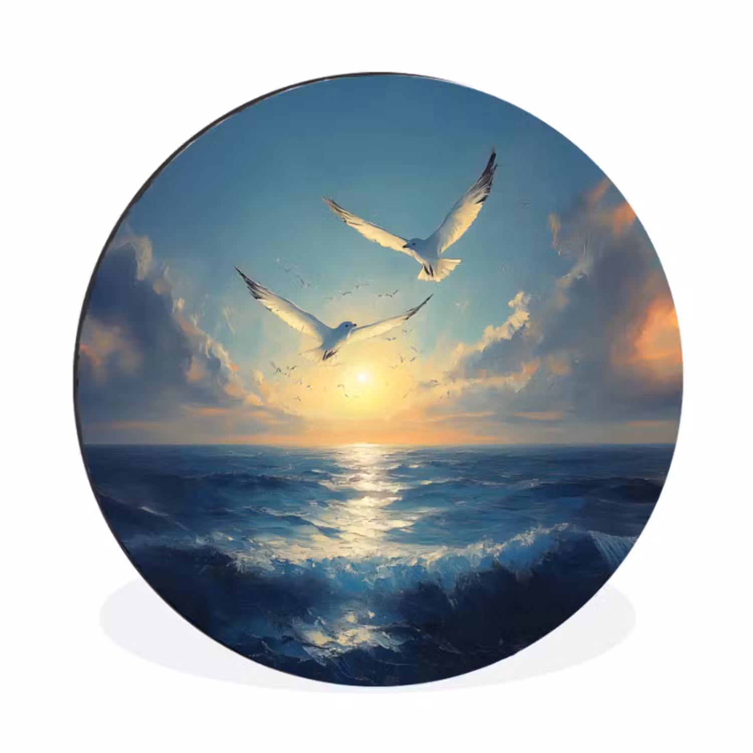 Wandcirkel Aluminium – Meeuwen - Zee - Wolken -Blauw