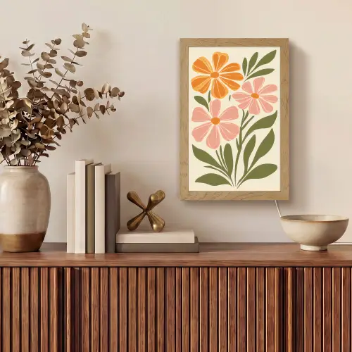 Minimalistisch - Bloemen - Bladeren - Roze Light Box met kabel (Tafellamp) klein -sfeer2