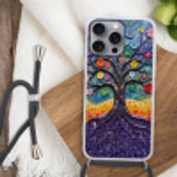 Levensboom - Mozaïek - Bloemen - Kleurrijk - Vrolijk Hoesje iPhone 16 Pro Max met koord klein -sfeer4