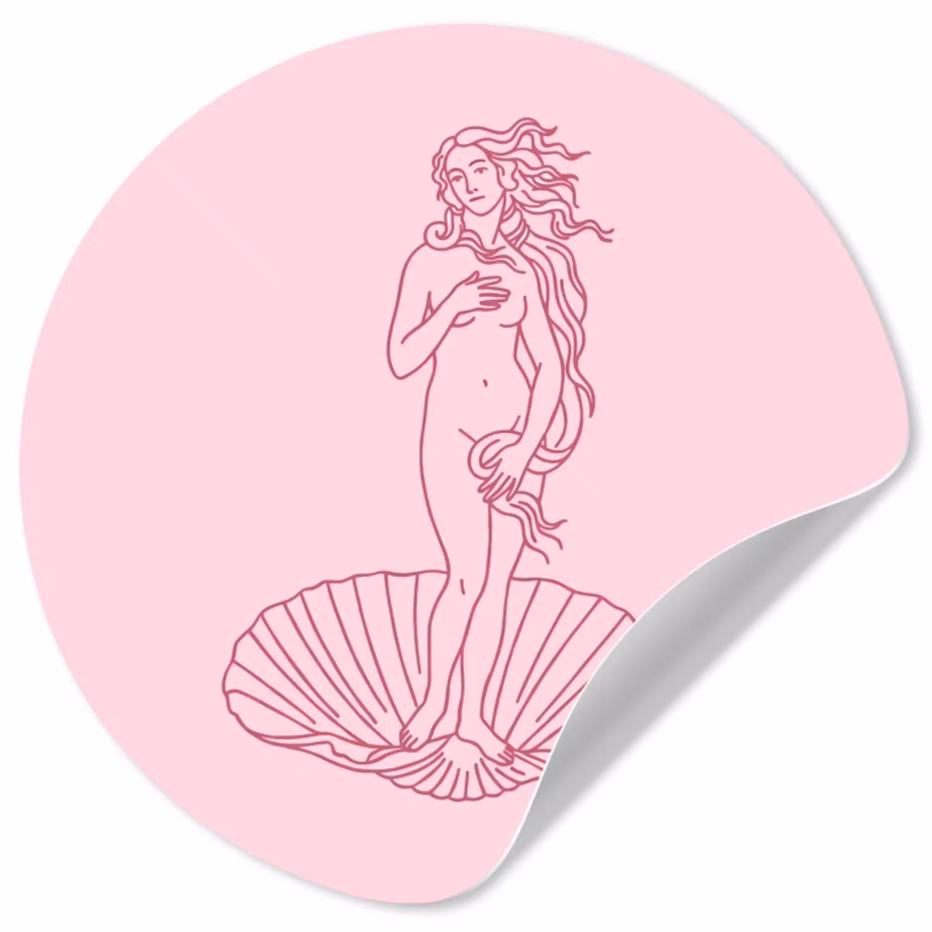 Vrouw - Schelp - Kunst - Lijntekening - Roze Wandcirkel behangsticker klein -3d