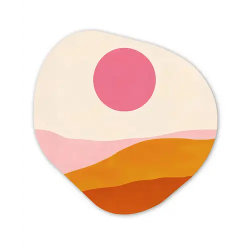 Zon - Heuvels - Abstract - Roze Wandcirkel Organisch Plexiglas middel -3d