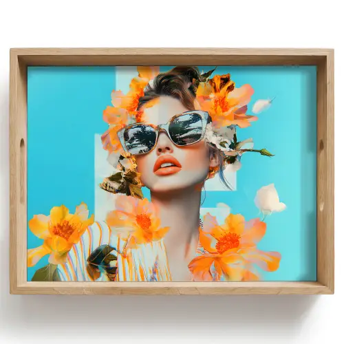 Bloemen - Vrouw - Zonnebril - Blauw Dienblad Rechthoek middel -z3d_shopping