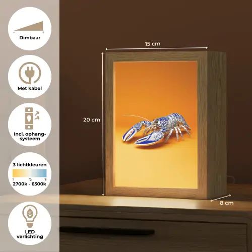 Kreeft - Delftsblauw - Schild - Stoer - Oranje Light Box met kabel (Tafellamp) klein -USP_NL