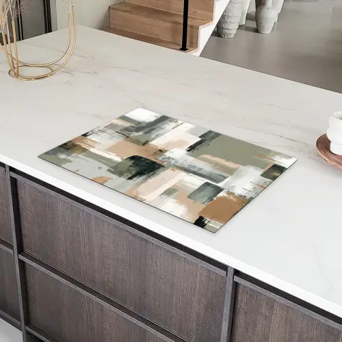 Penseelstreken - Abstract - Aardetinten Inductie beschermer vinyl 3mm klein -sfeer8