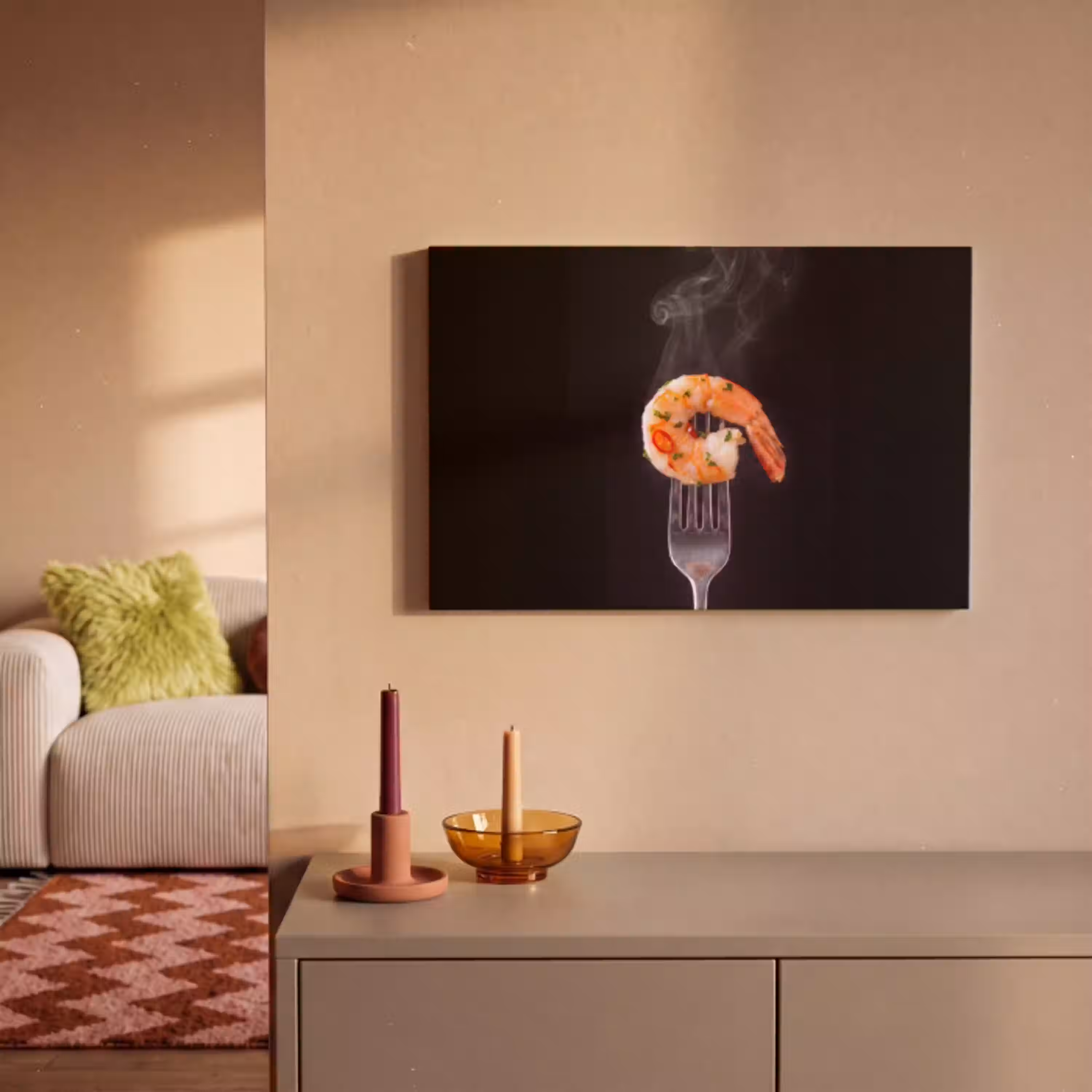 Eten - Garnaal - Vork canvas 2cm klein -sfeer1