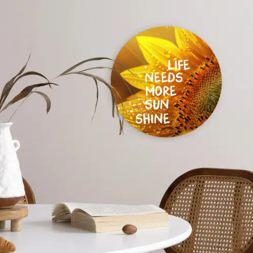Zonnebloem - Close up - Geel - Quote Wandcirkel plexiglas klein -sfeer4