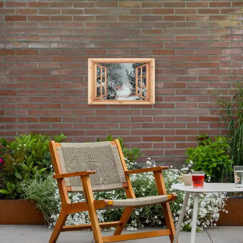 Bos - Winter - Bomen - Natuur - Pad - Doorkijk Tuinposter op houten frame 2 cm dik klein -sfeer3