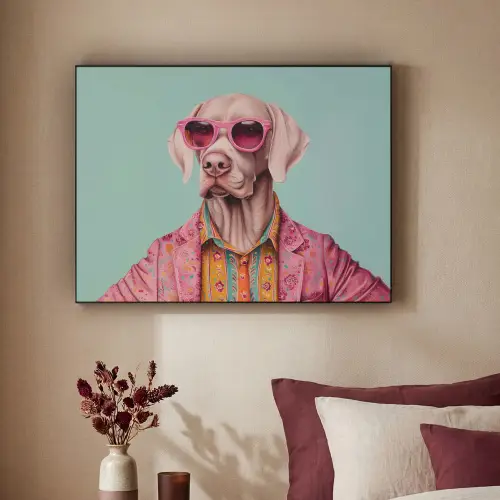 Hond - Overhemd - Bloemen - Bril Textielframe zwart klein -sfeer1