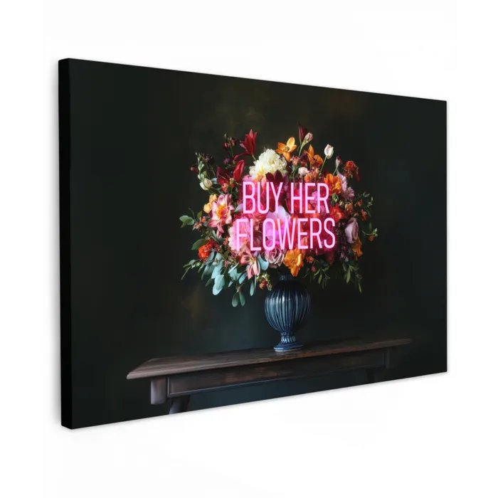 Quote - Bloemen - Vaas - Neon canvas 2cm klein -z3d