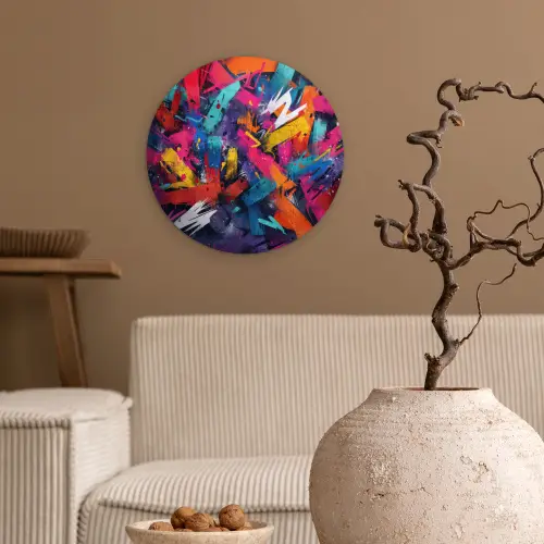Abstract - Explosie - Neonkleuren Wandcirkel kunststof plaat 5mm dik klein -sfeer1