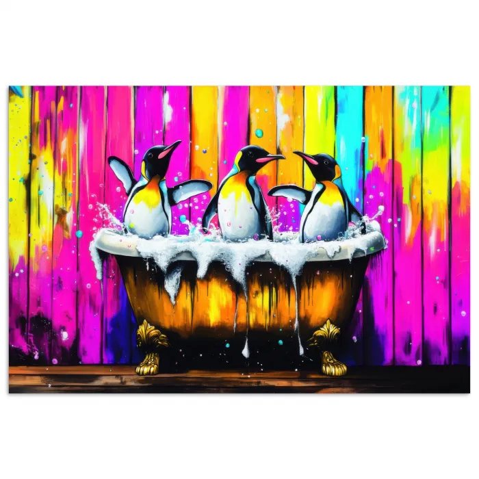 Pinguïns - Badkuip - Kleurrijk - Schuim poster papier klein -3d