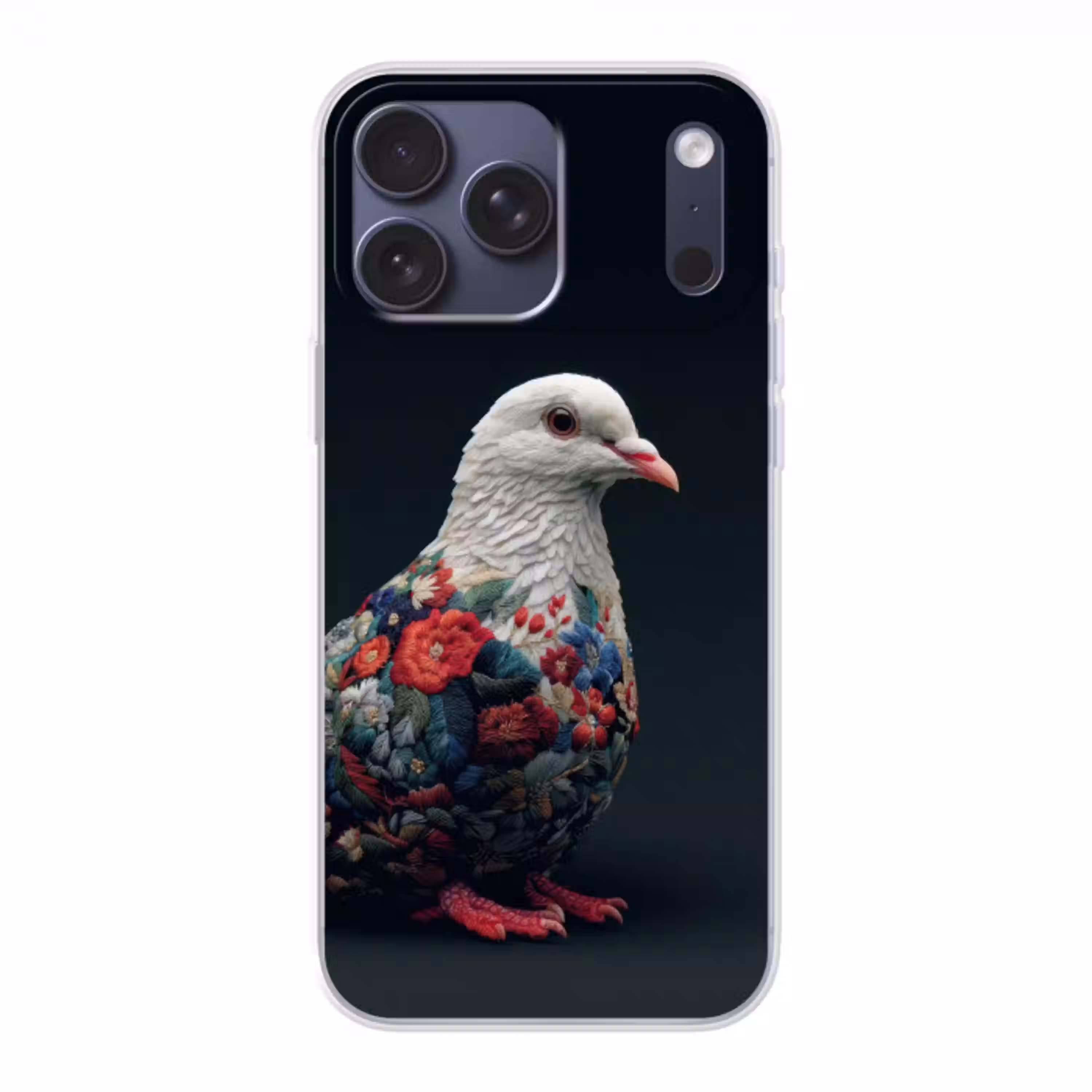 Duif - Bloemen - Wit - Zwart Telefoonhoesje iPhone 17 Pro Max klein -3d