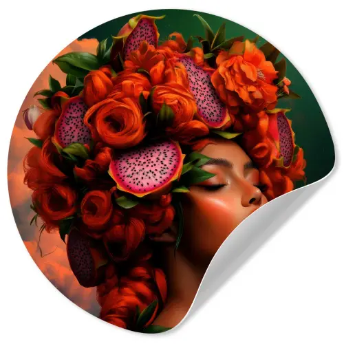 Vrouw - Drankenfruit - Rozen Wandcirkel behangsticker klein -3d