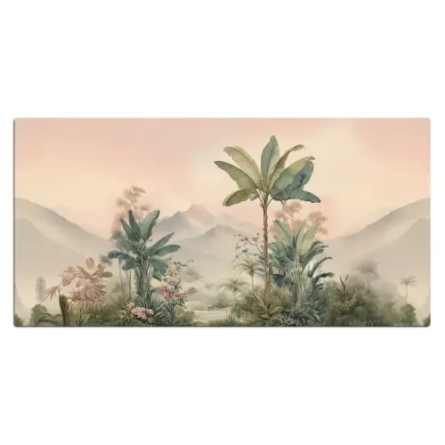 Tropisch landschap - palmbomen - Bloemen - Roze lucht Muismat XXL klein -3d_leeg