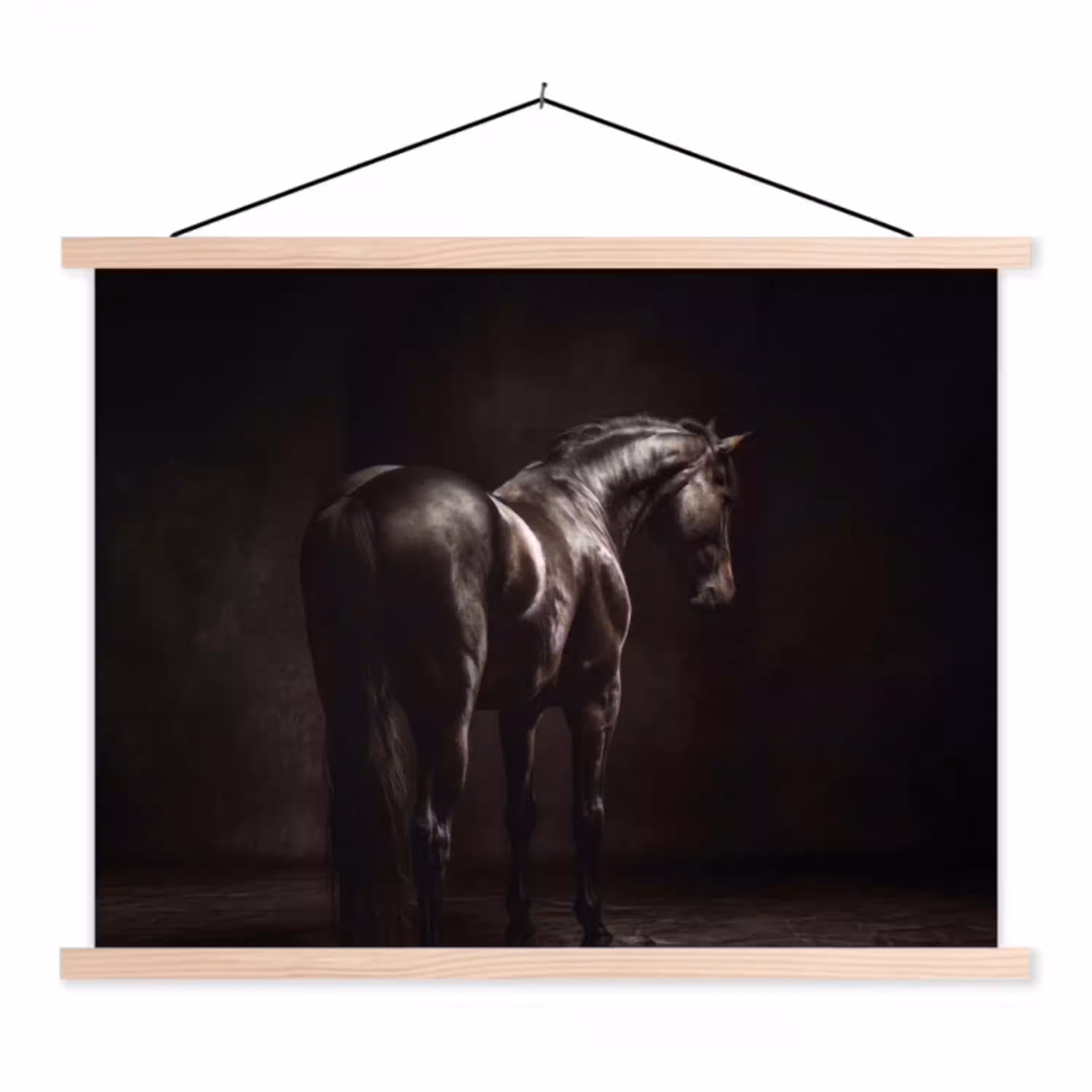 Krachtig - Paard - Donker textielposter latten blank klein -3d