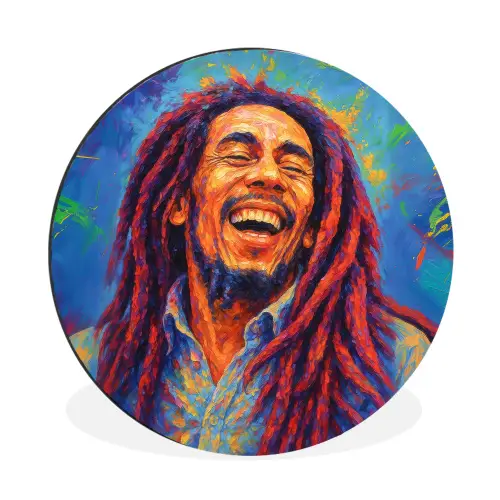 Regenboogkleuren - Man - schilderij Wandcirkel aluminium klein -3d
