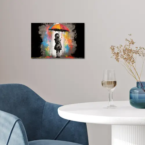 Meisje - Kunst - Paraplu - Graffiti - Kleuren - Muur poster papier klein -sfeer3