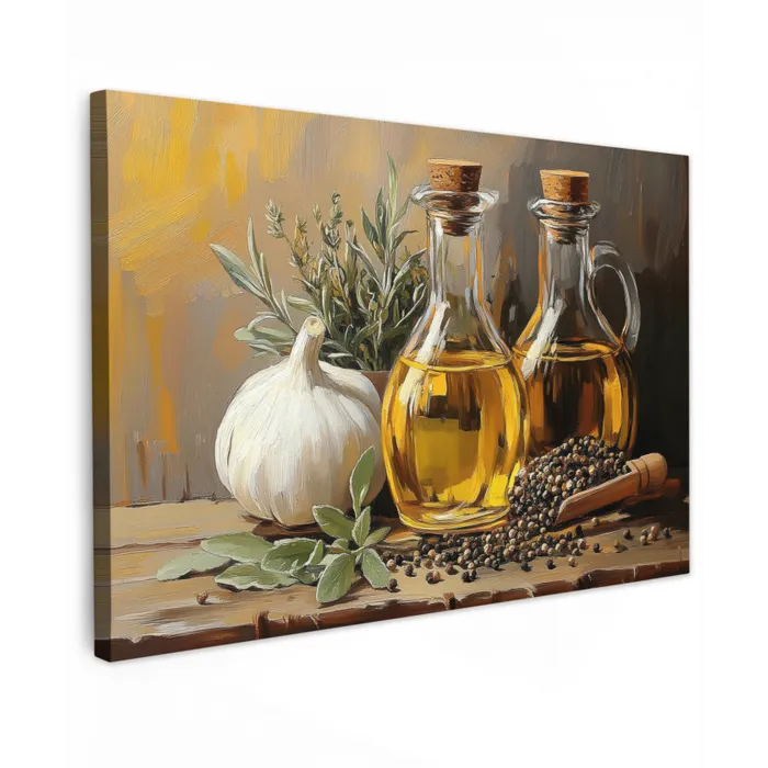 Stilleven - Olijfolie - Knoflook - Kruiden canvas 2cm klein -z3d