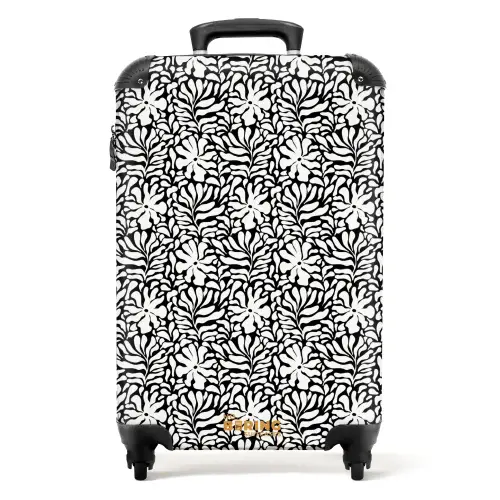 Bloemen en bladeren op zwarte achtergrond NBS - Handbagage koffer - Volwassenen Unisex middel -productfoto_recht
