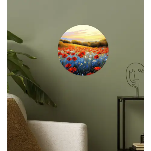 Klaproos - Bloemenveld - Kleurrijk Wandcirkel behangsticker klein -sfeer2
