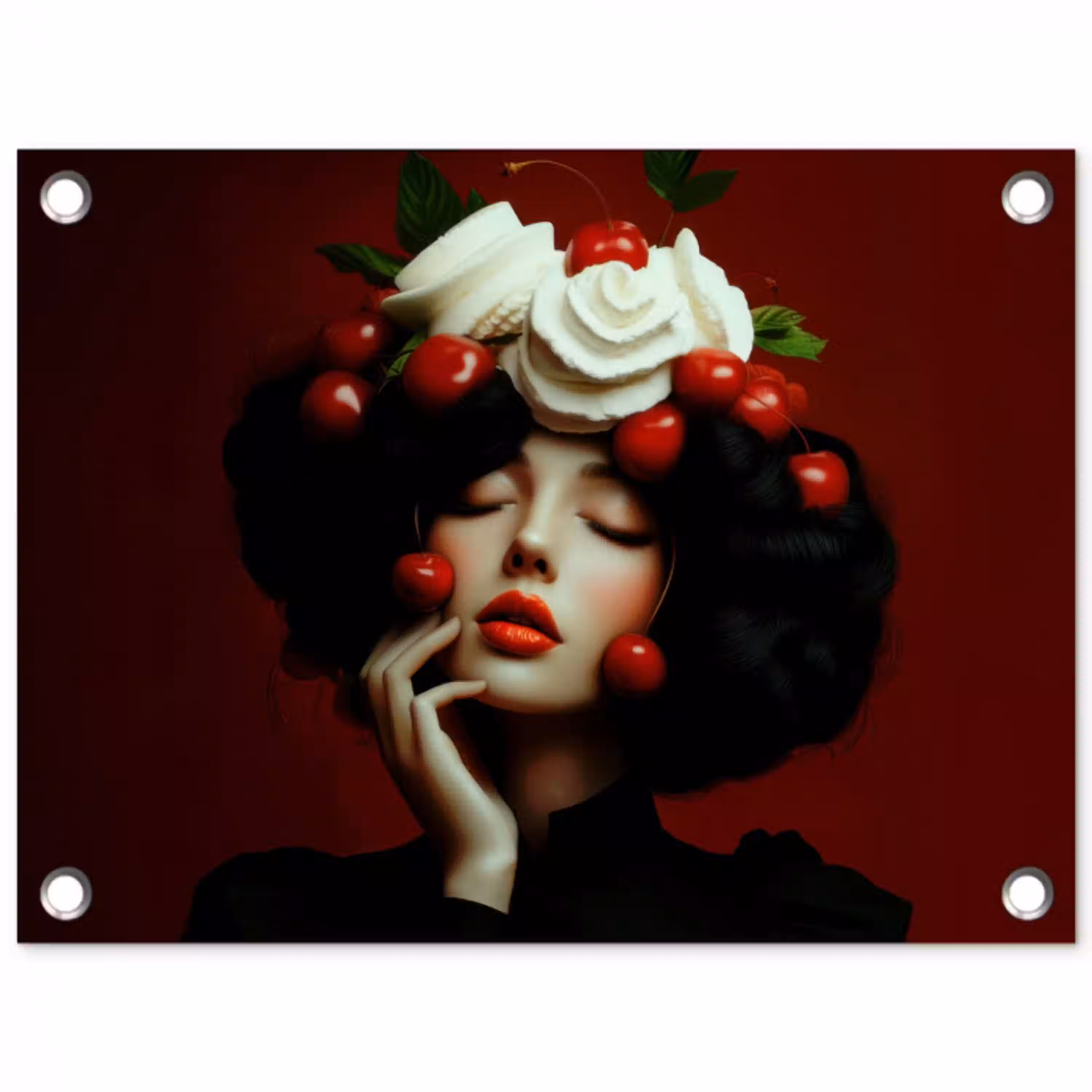 Vrouw - Kersen - Slagroom tuinposter los doek klein -3d