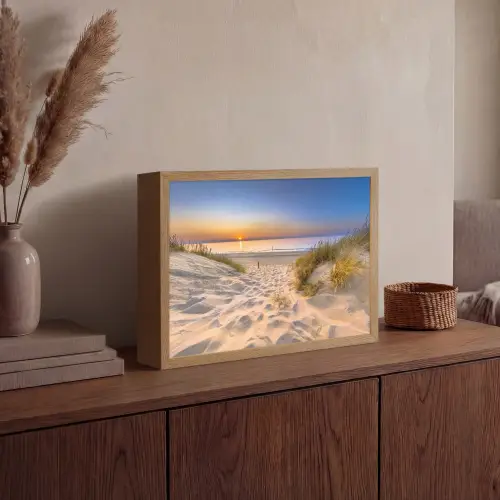 Duin - Zonsondergang - Horizon - Strand - Gras Light Box met batterij (Wandlamp) middel -sfeer2