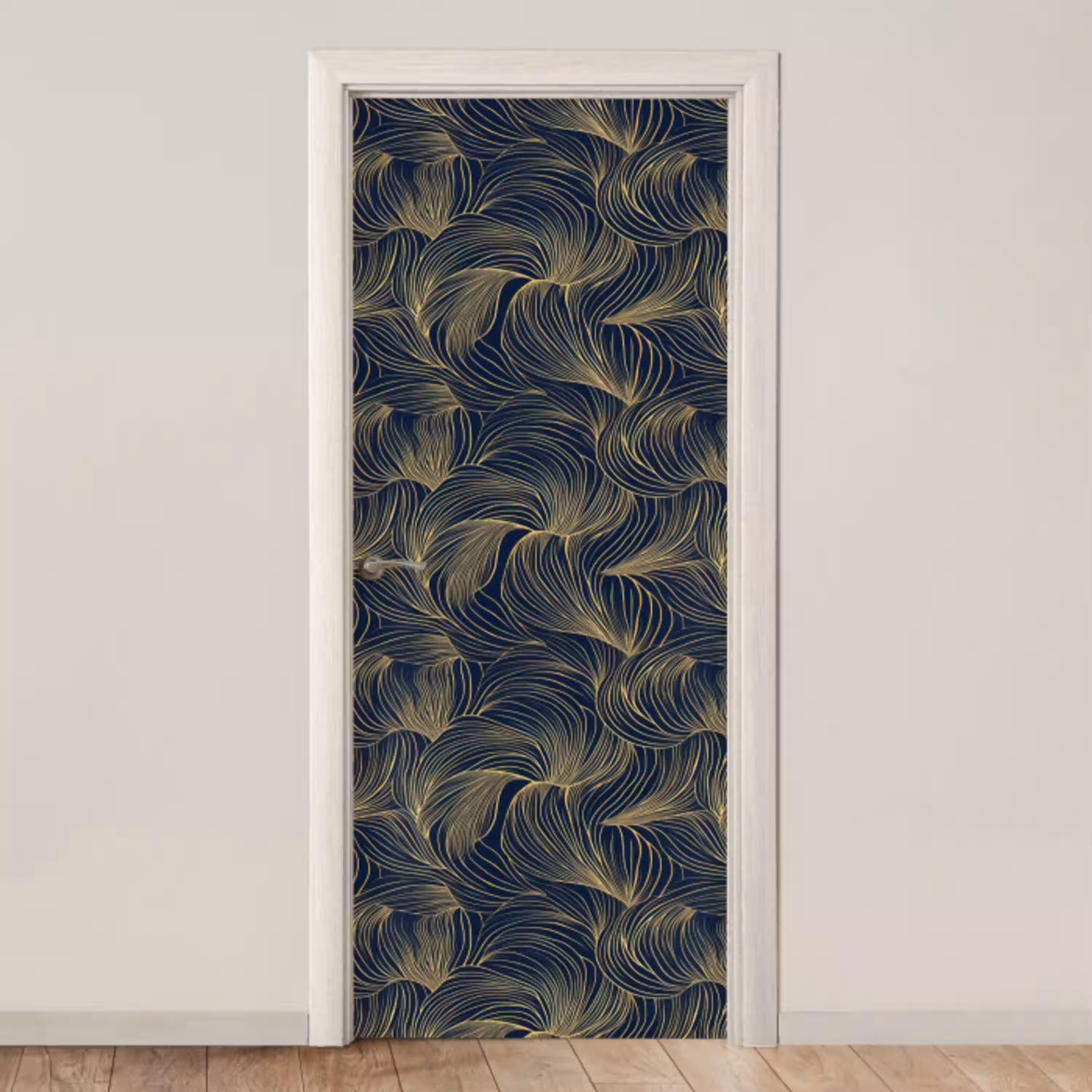 Abstract - Lijnen - Blauw - Goud deurposter klein 289 -3d_beige