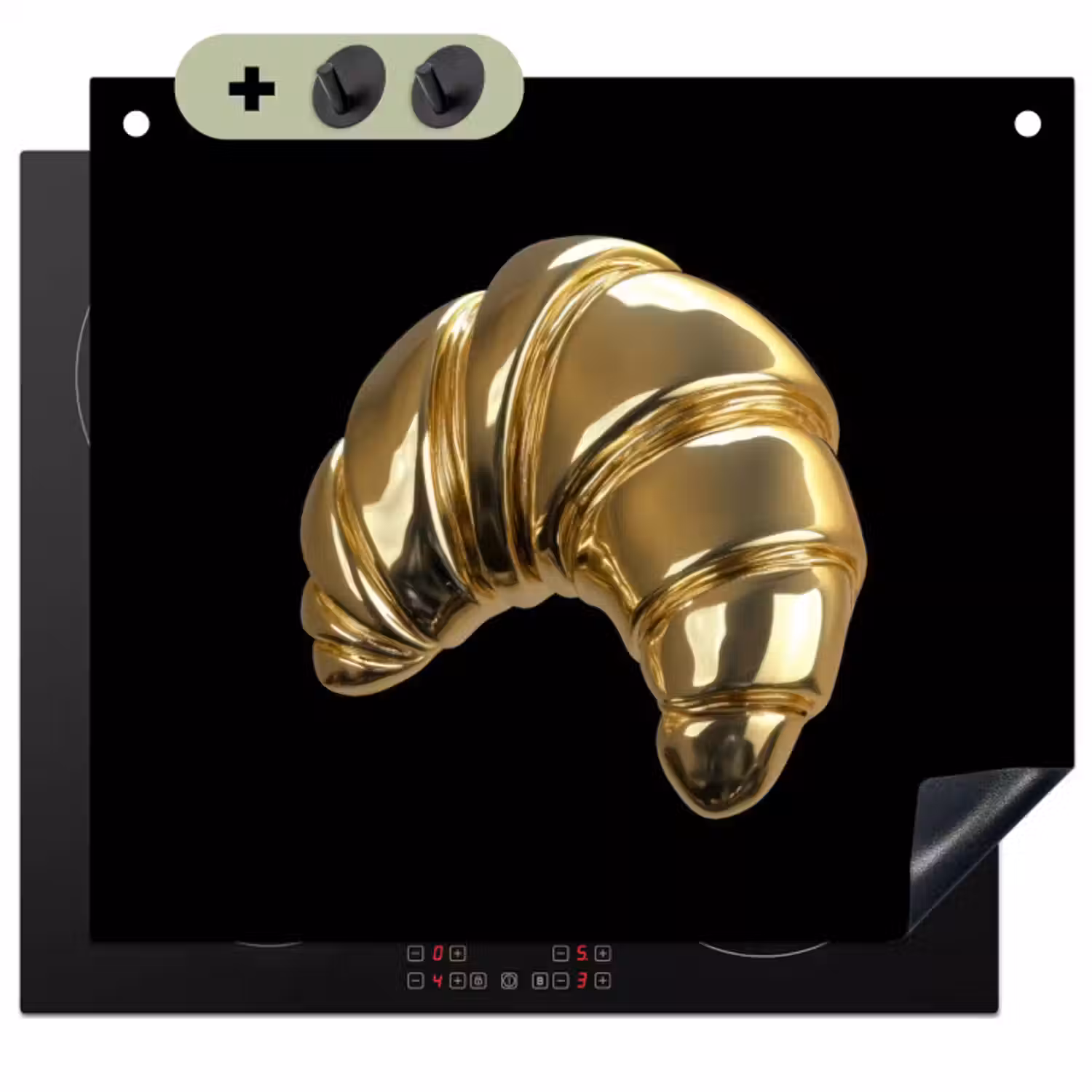 Inductie beschermer en spatscherm (2in1) - Croissant - Brood - Goud - Zwart