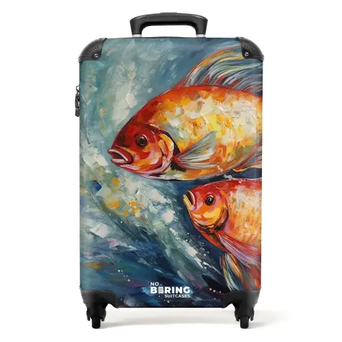 Olieverf kunstwerk van 2 goudvissen in water NBS - Handbagage koffer - Unisex middel -productfoto_recht