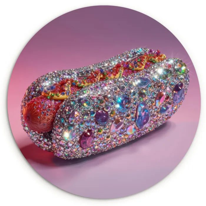 Hotdog - Steentjes - Glitters - Paars Wandcirkel kunststof plaat 5mm dik klein -3d