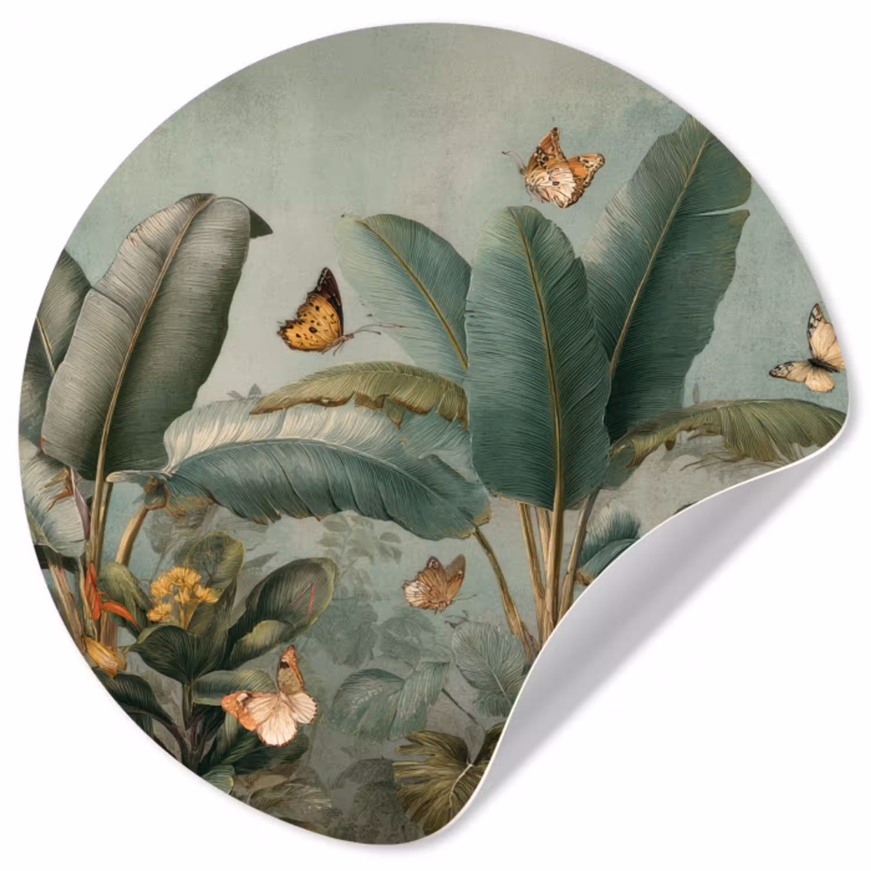 Tropisch bladerdek - Vlinders - groen - Bruin Wandcirkel behangsticker klein -3d