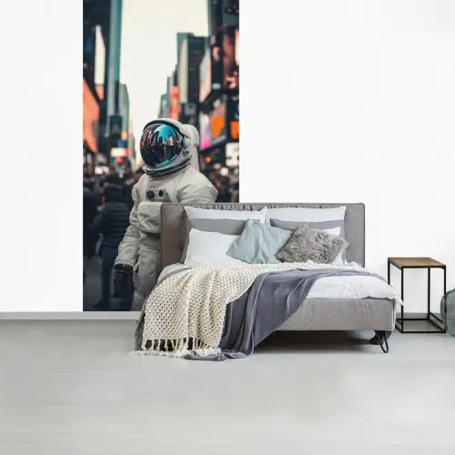 Stad - Mensen - Astronaut - Wit fotobehang vinyl groot -slaapkamer
