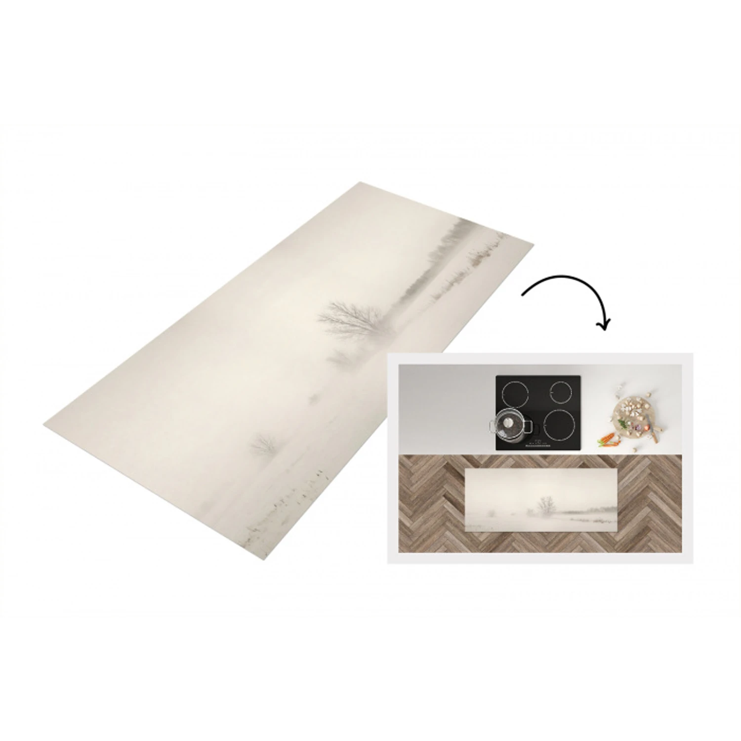 Boom - Mist - Sneeuw - Winter - Minimalistisch Keukenloper - keukenmat middel -3d