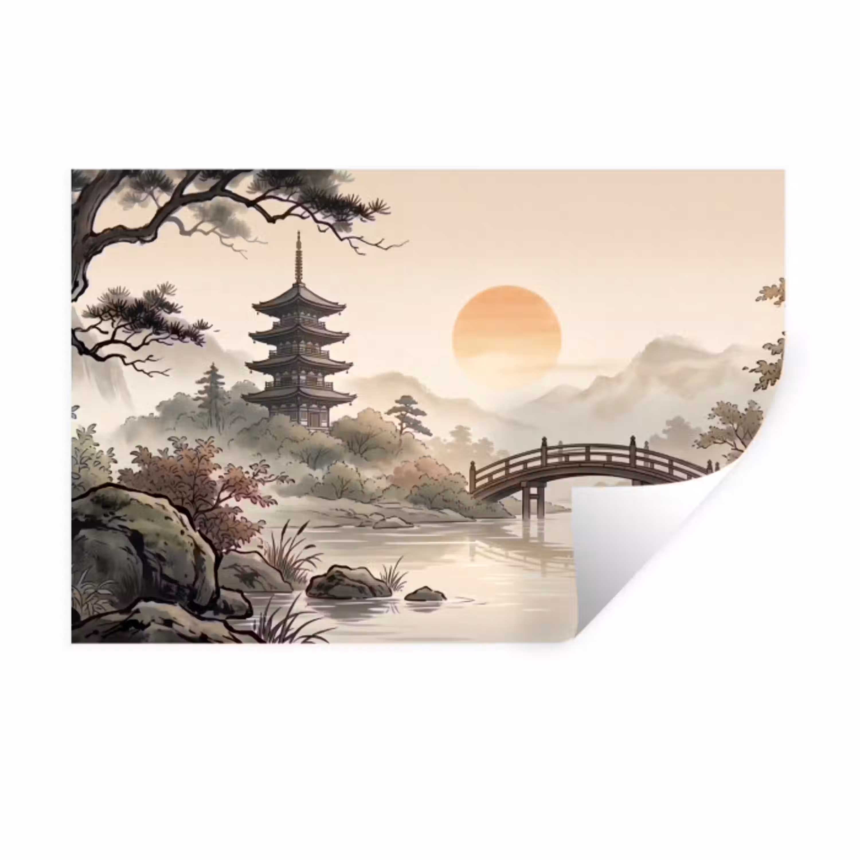 Azië - Landschap - Kleurrijk Muursticker klein -3d
