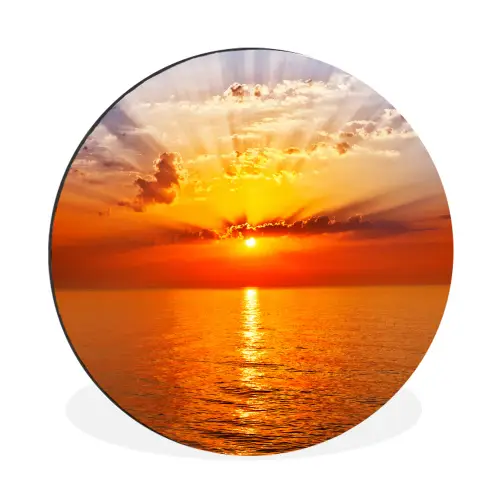 Zonsondergang - Zee - Lucht - Oranje - Horizon - Water Wandcirkel aluminium klein -3d