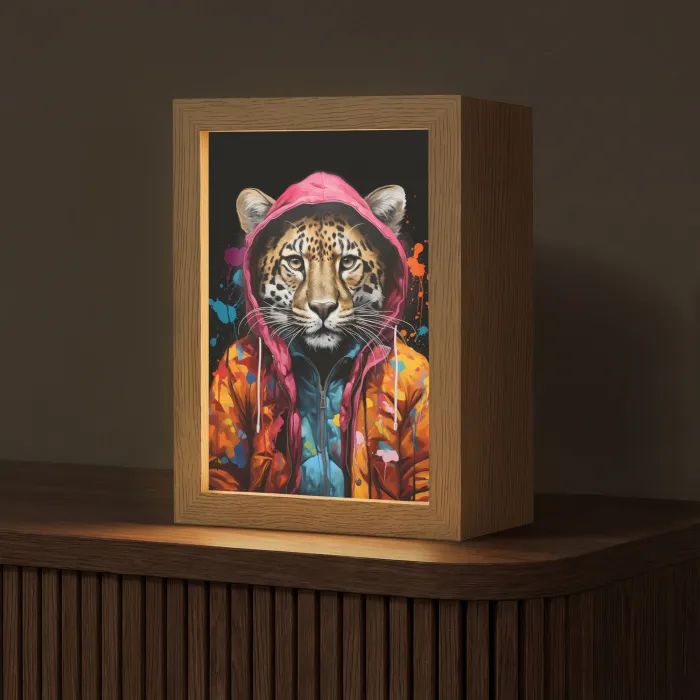 Graffiti - Luipaard - Zwart - Jas Light Box met kabel (Tafellamp) klein -z3d_website