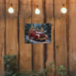 Kersttruck - Sneeuwbos - Rood tuinposter los doek klein -sfeer1