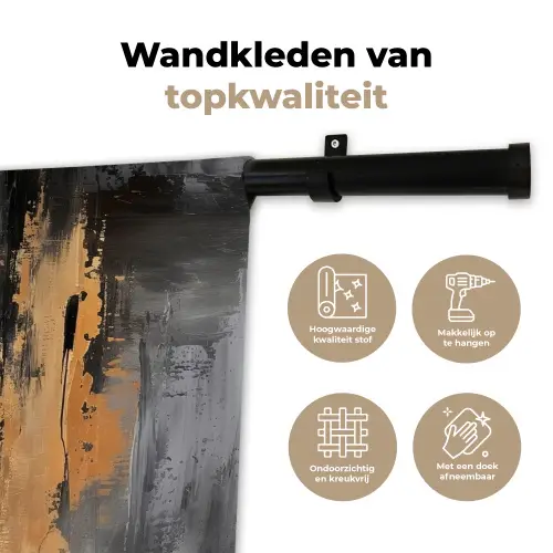 Boedhha - Penseelstreken - Goud - Abstract Wandkleed katoen klein -sfeer2