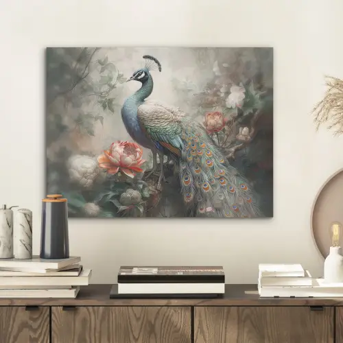 Pauw - Pauwenveren - Vogel - Jungle - Bloemen PET vilt klein -sfeer1