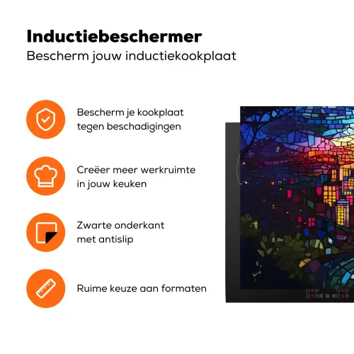 Stad - Maan - Mozaïek - Kleurrijk Inductie beschermer vinyl 3mm klein -zzzzzzz-td-ups