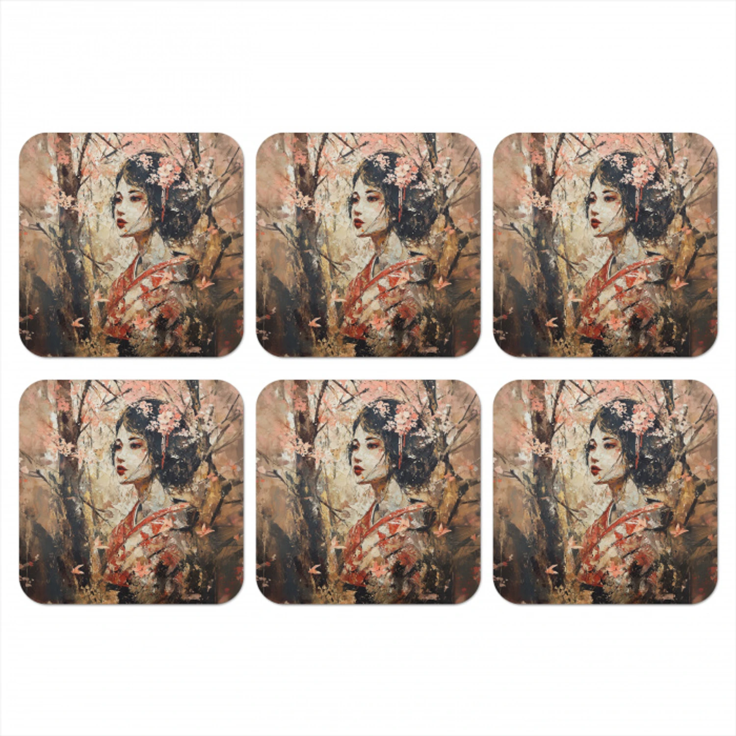 Kimono - Vrouw - kersenbomen onderzetter kurk middel -3d