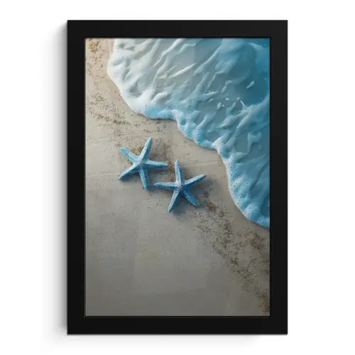 Zeesterren - Zand - Zee - Blauw fotolijst zwart zonder passe partout klein -3d