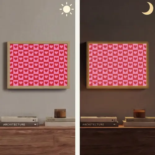 Rood - Roze - Schaakbord - Valentijn Light Box met batterij (Wandlamp) middel -sfeer3